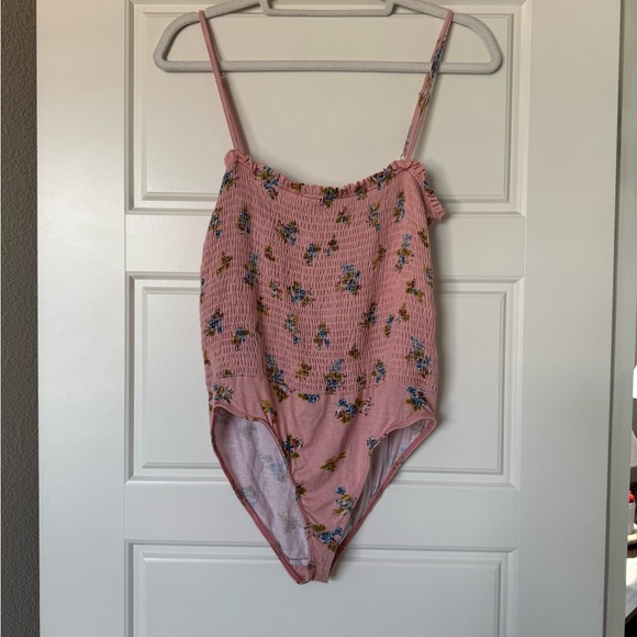 Urban Outfitters Women’s Out From Under Pink Rose Floral Smocked Bodysuit - Picture 6 of 11